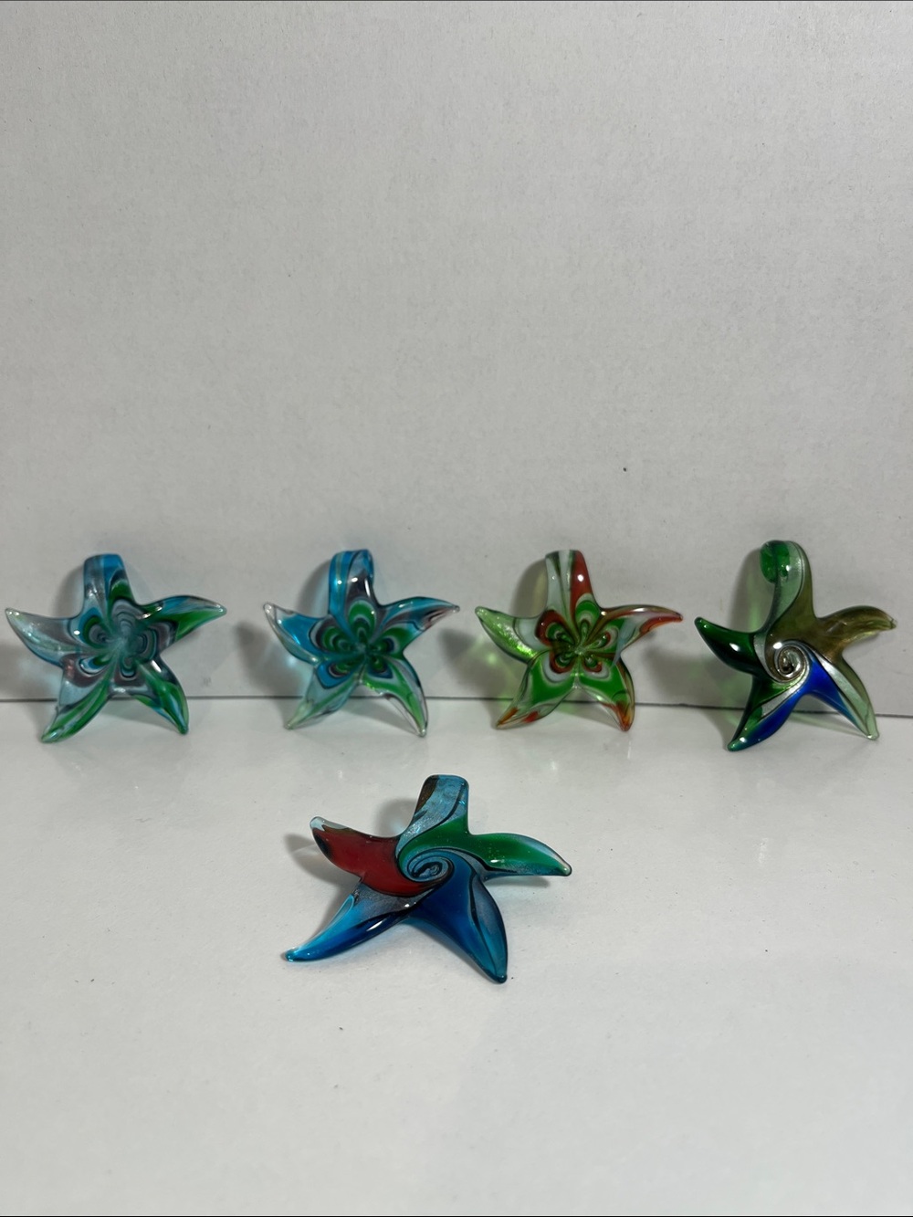 Handcrafted Murano-Style Art Glass Starfish Pendants Multicolored With A Loop